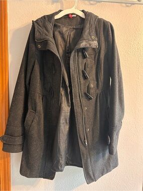 H&M Black Hooded Toggle Coat Size 6 Wool Blend Winter Jacket